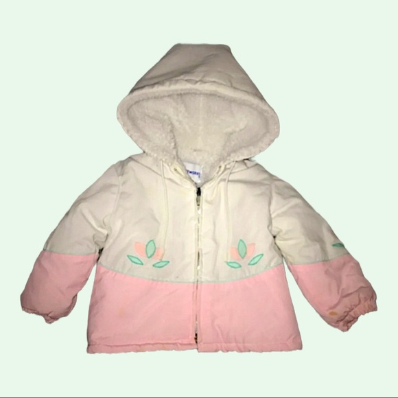 Vintage Baby Fleece lined Coat 12/24 months Pink White Tulip flowers - Picture 12 of 12